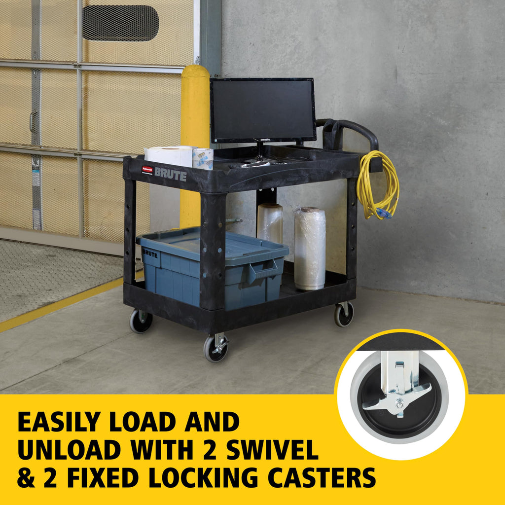 Black 2-Shelf Utility Cart with Lipped Shelves L410298