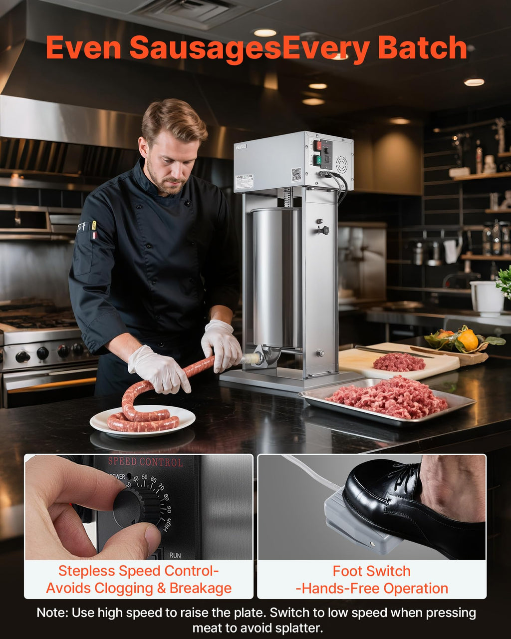 55 LBS Stainless Steel Electric Sausage Stuffer with 5 Stuffing Tubes H76464