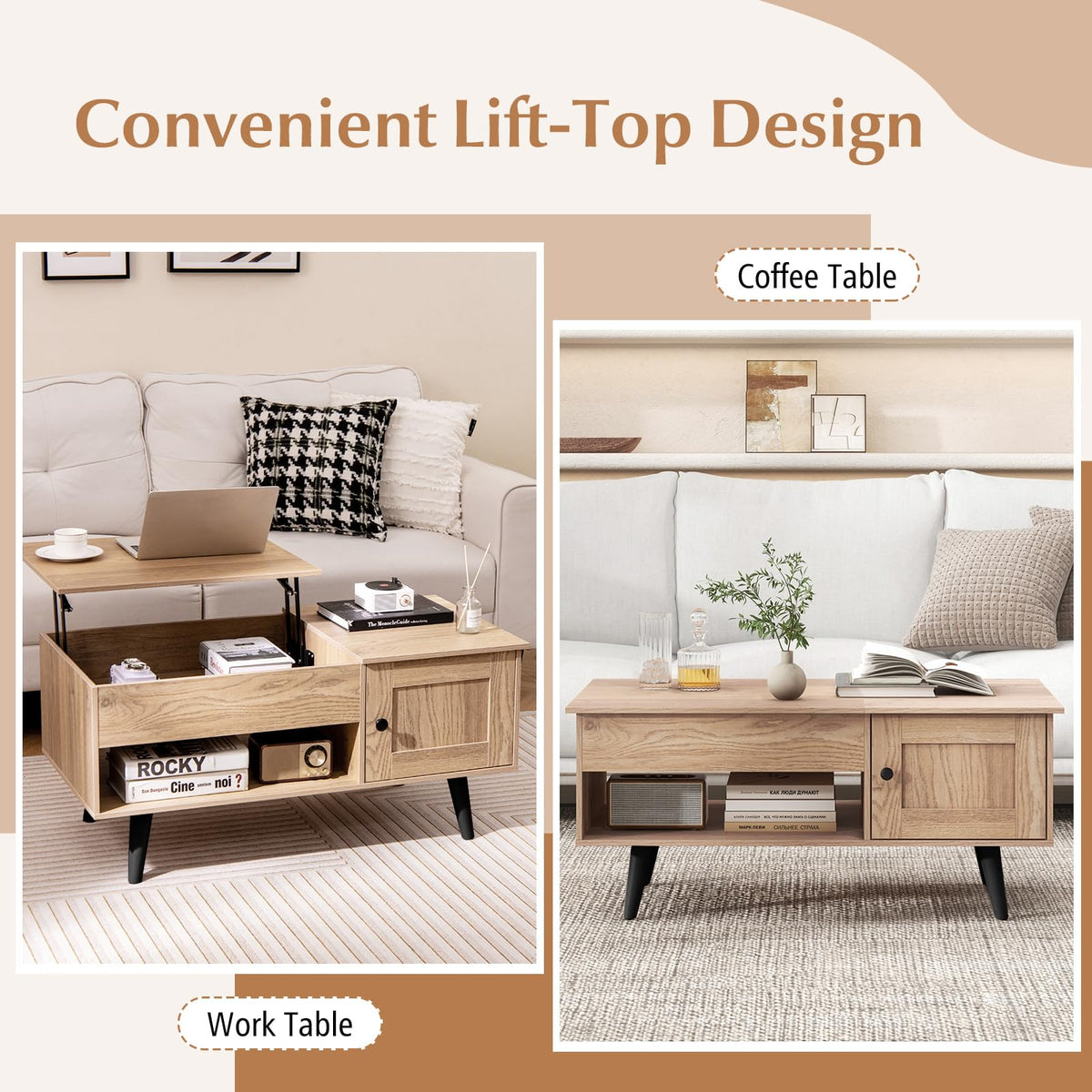 Lift Top Coffee Table with Storage and Hidden Compartment Q2793