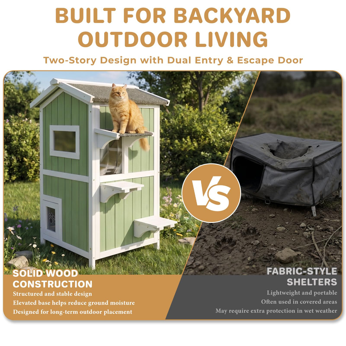 Weatherproof Wooden Outdoor Cat House D8050
