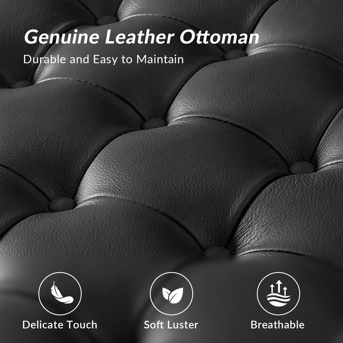 36" Genuine Leather Square Tufted Ottoman P13772