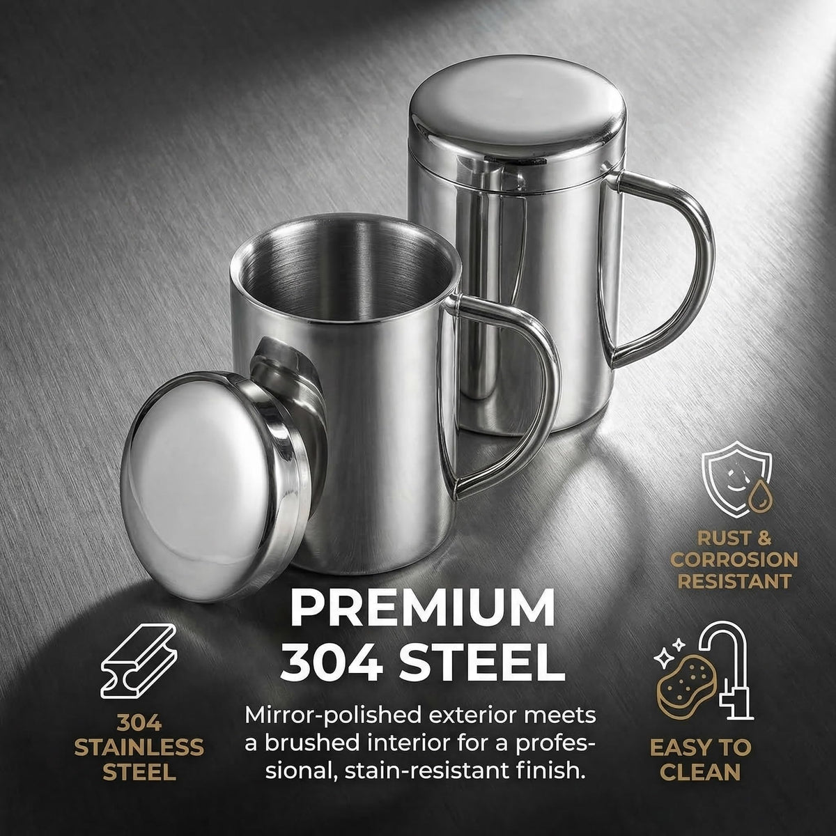 2 Pack 13.5 oz Stainless Steel Insulated Mugs with Lid and Handle S441574