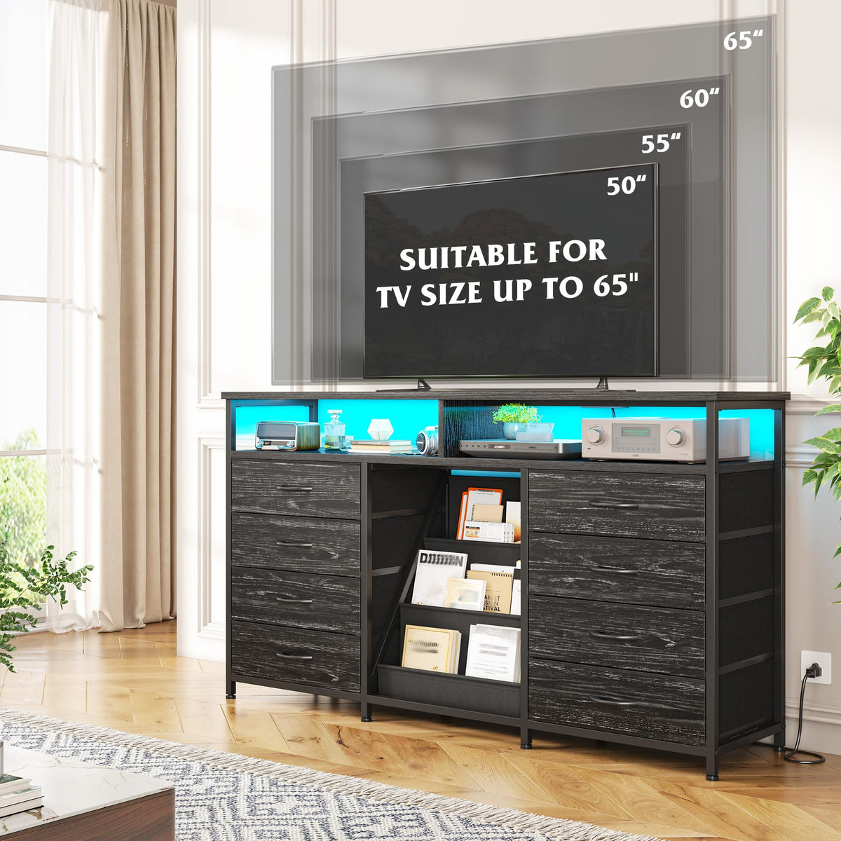 55" W LED Dresser with 8 Drawers & Power Outlet H722267