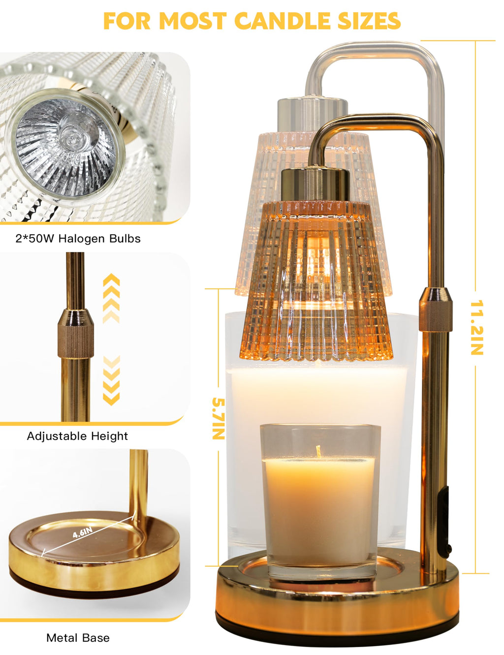 Gold Candle Warmer Lamp with Timer, Dimmable Wax Melt Warmer C230885
