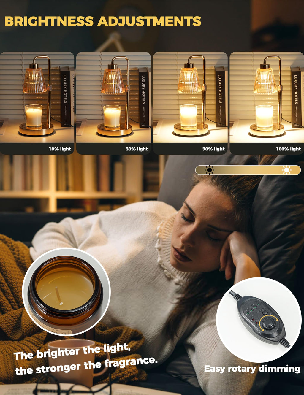 Gold Candle Warmer Lamp with Timer, Dimmable Wax Melt Warmer C230885