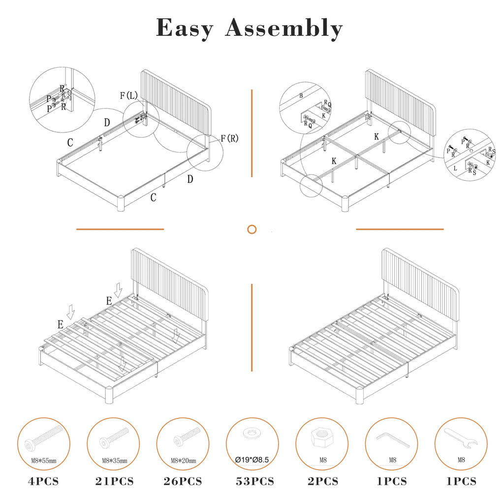 King Size Velvet Upholstered Bed Frame with Headboard B226715