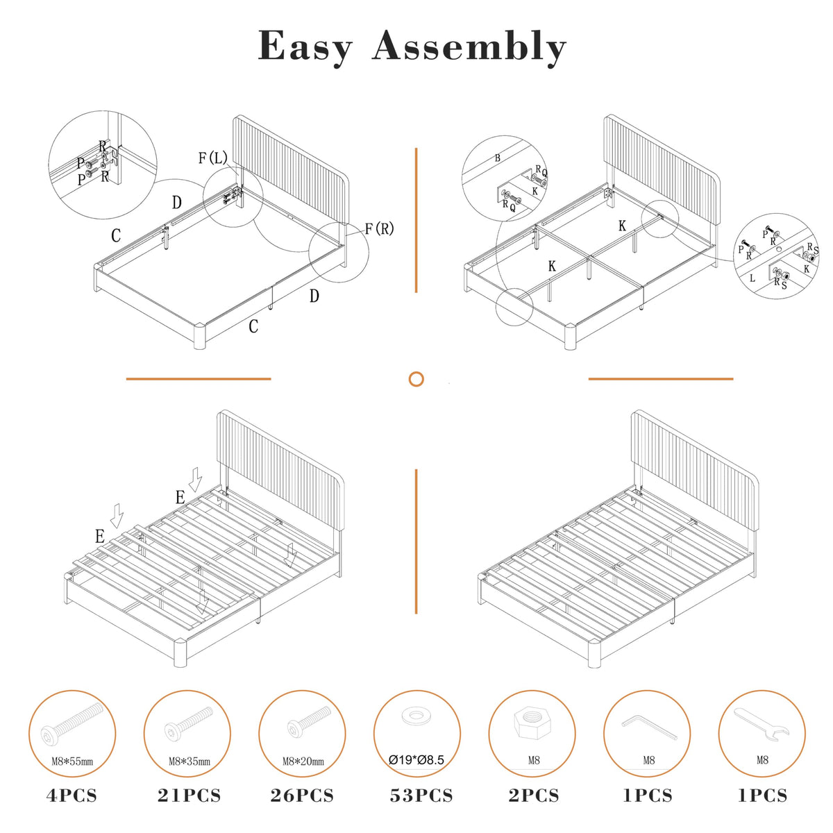 King Size Velvet Upholstered Bed Frame with Headboard B226715