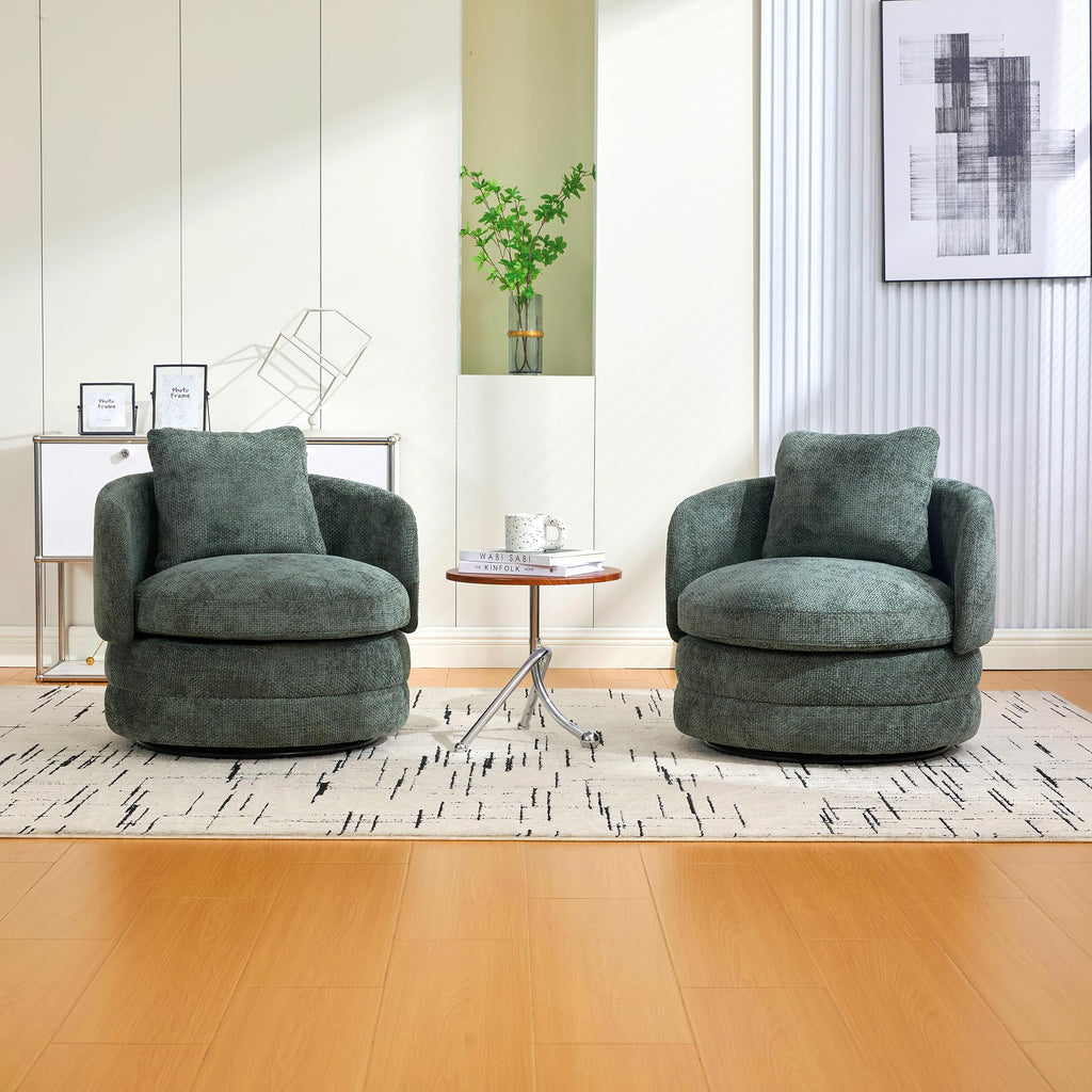 30" Modern Round Set of 2 Swivel Chenille Upholstered Barrel Chair E190