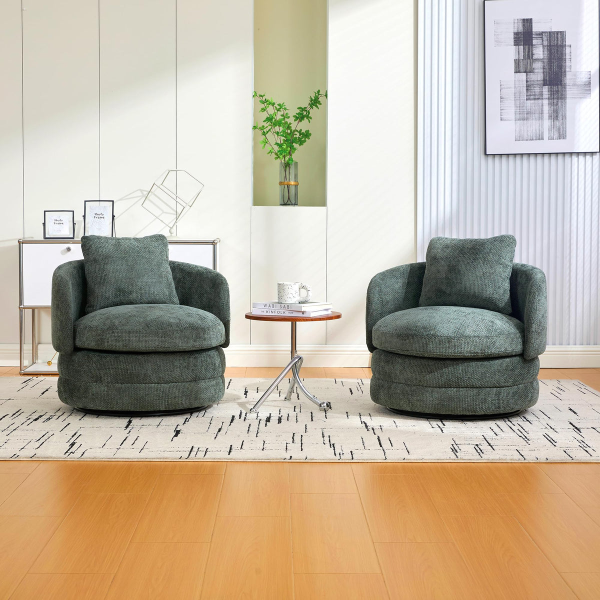 30" Modern Round Set of 2 Swivel Chenille Upholstered Barrel Chair E190