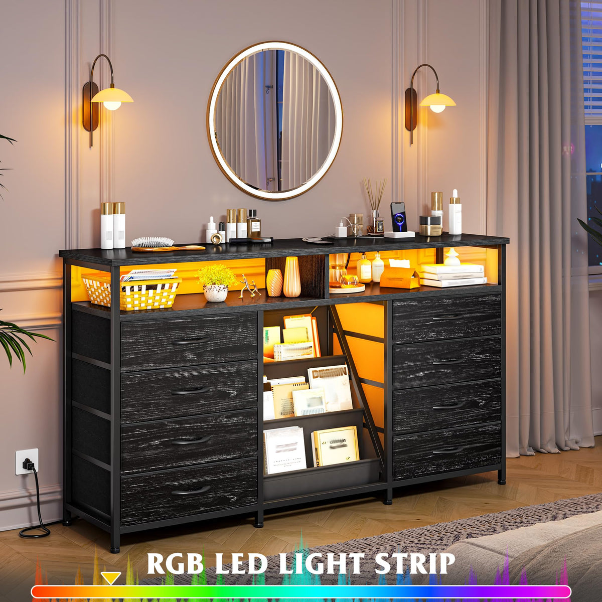 55" W LED Dresser with 8 Drawers & Power Outlet H722267