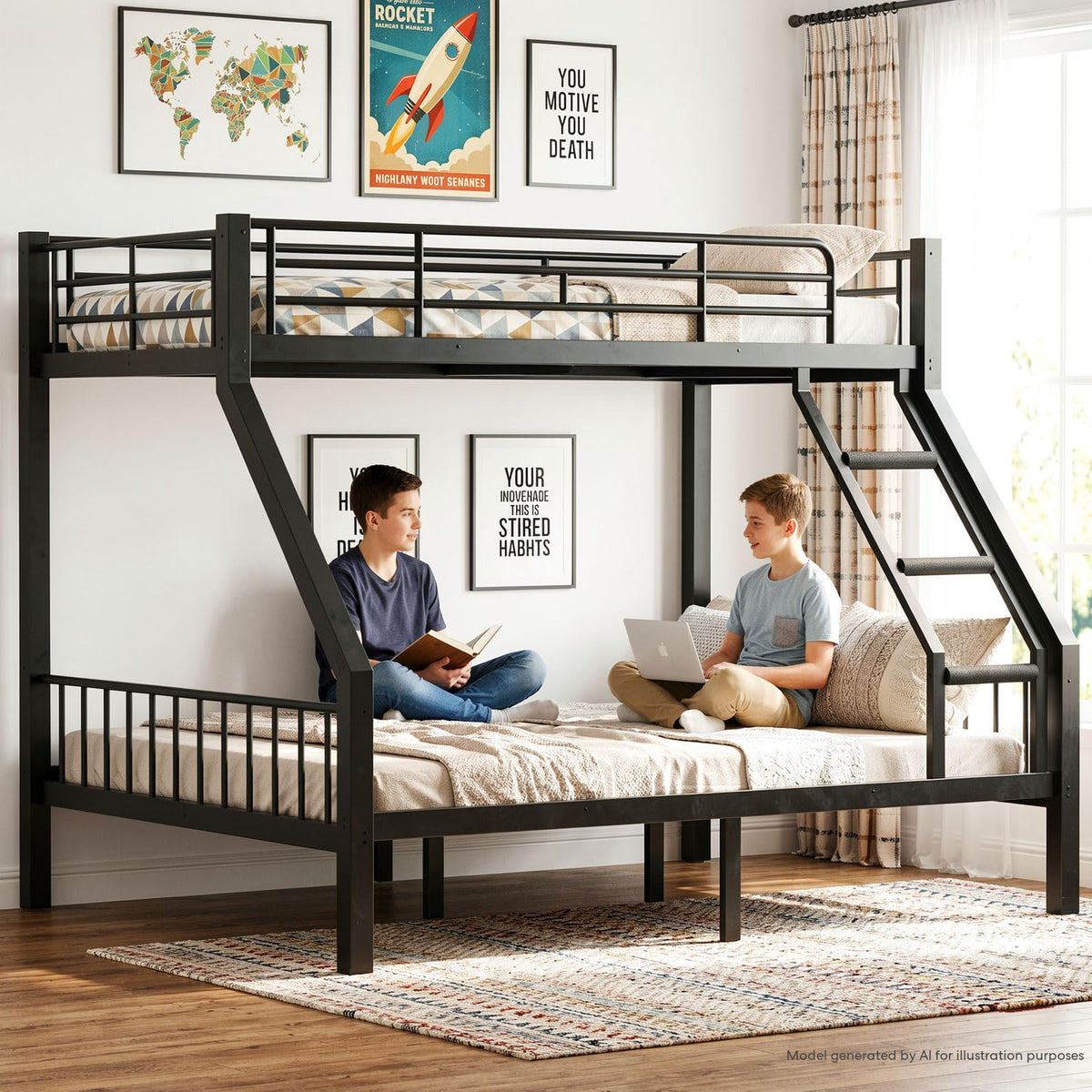 Twin XL Over Queen Bunk Bed with Angled Ladder W2325