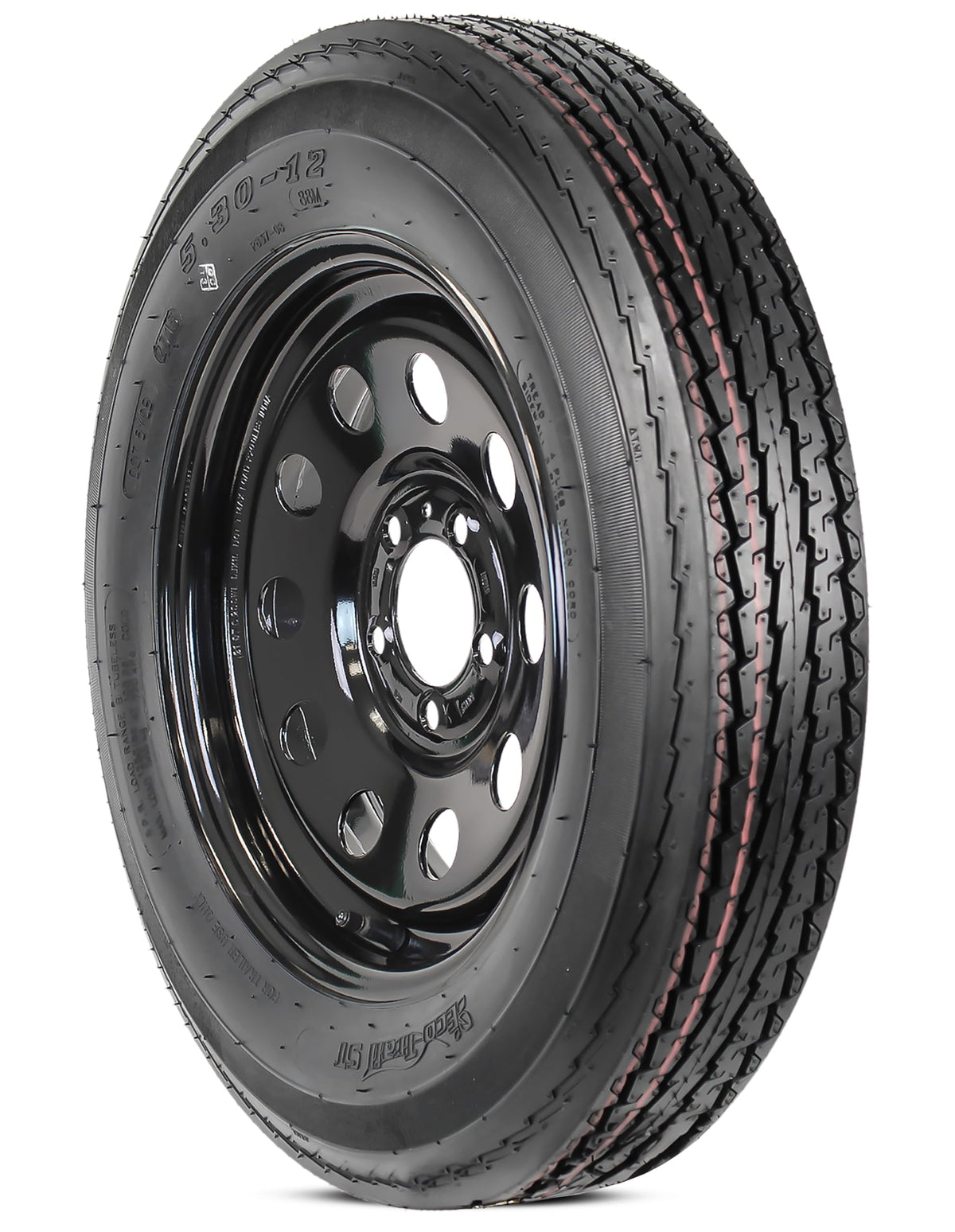 Trailer Tire Rim Assembly 5.30-12 5 Lug Black Wheel E554