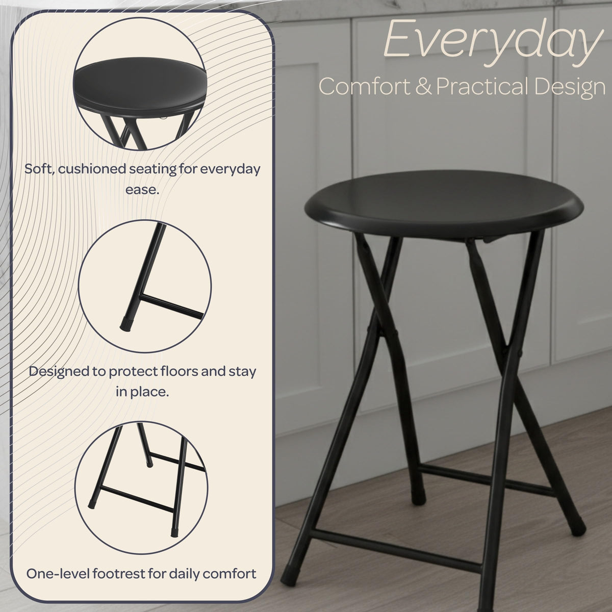 Folding Backless Stool 18-Inch 225lb Capacity S7344