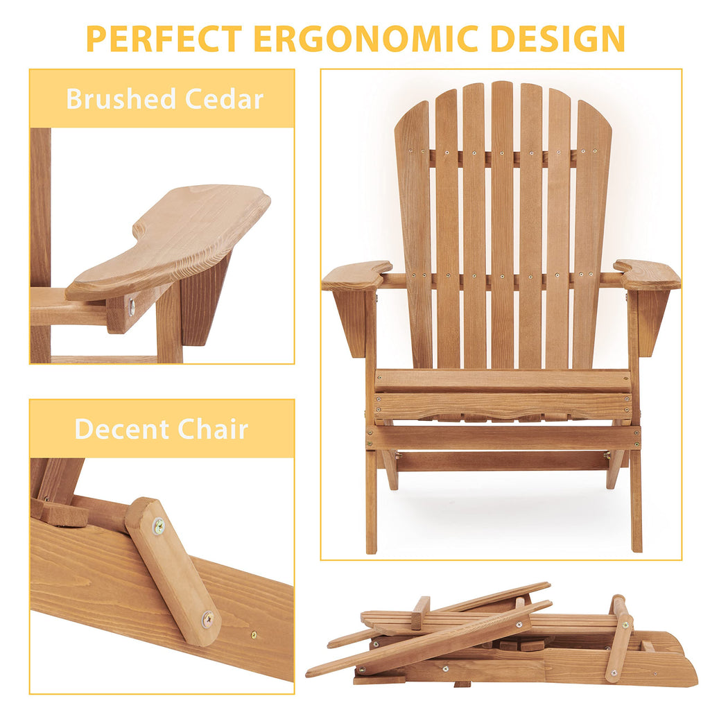 Wooden Folding Adirondack Chair Set of 2 Solid Cedar Light Brown X465384