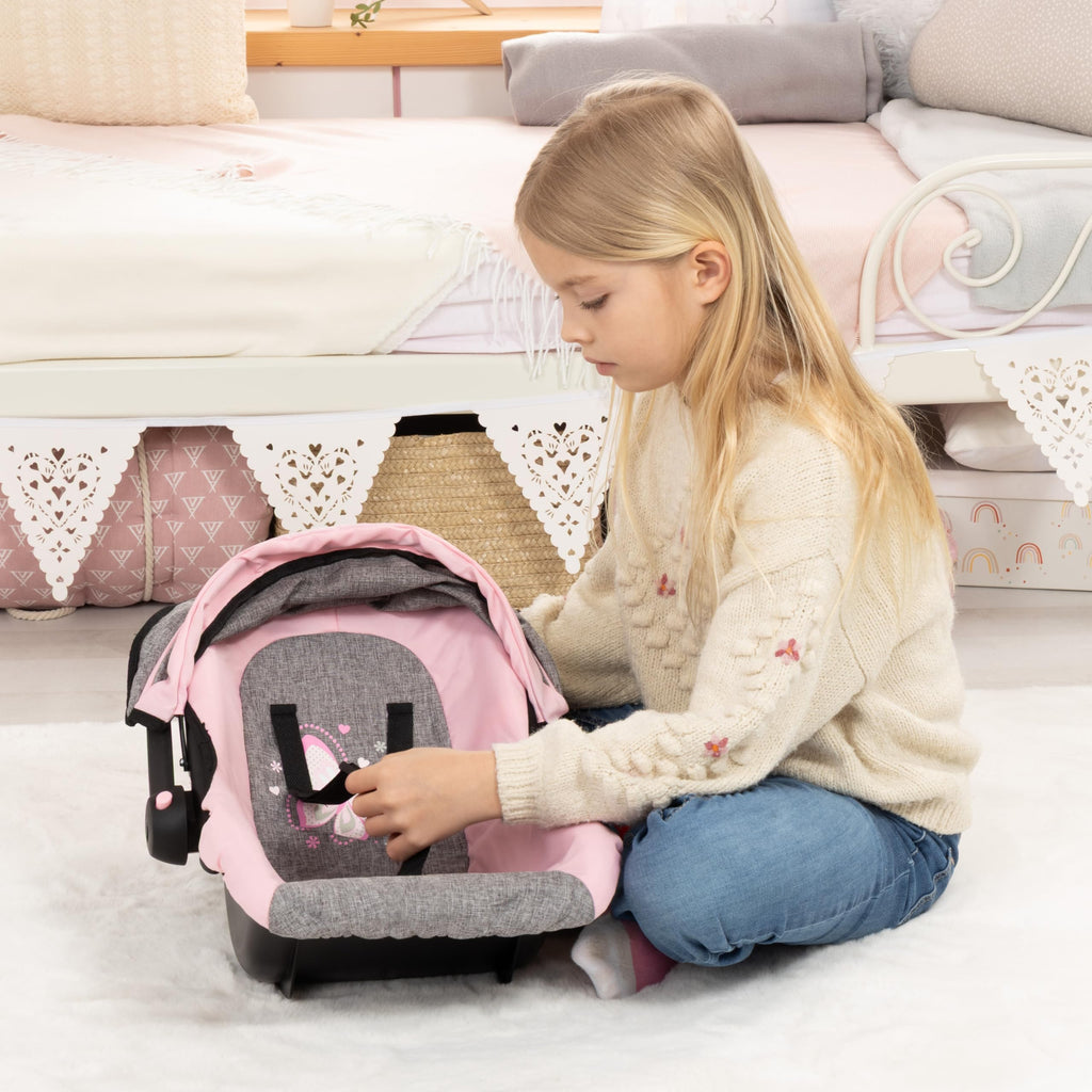 Pink Grey Doll Car Seat with Cover V3188