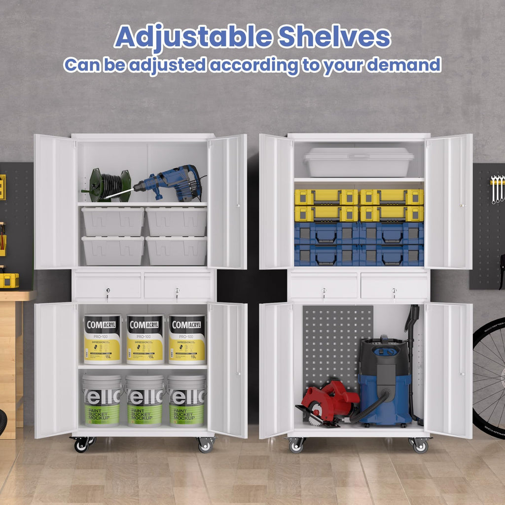 72” Rolling Metal Storage Cabinet with Locking Doors & 2 Drawers K412
