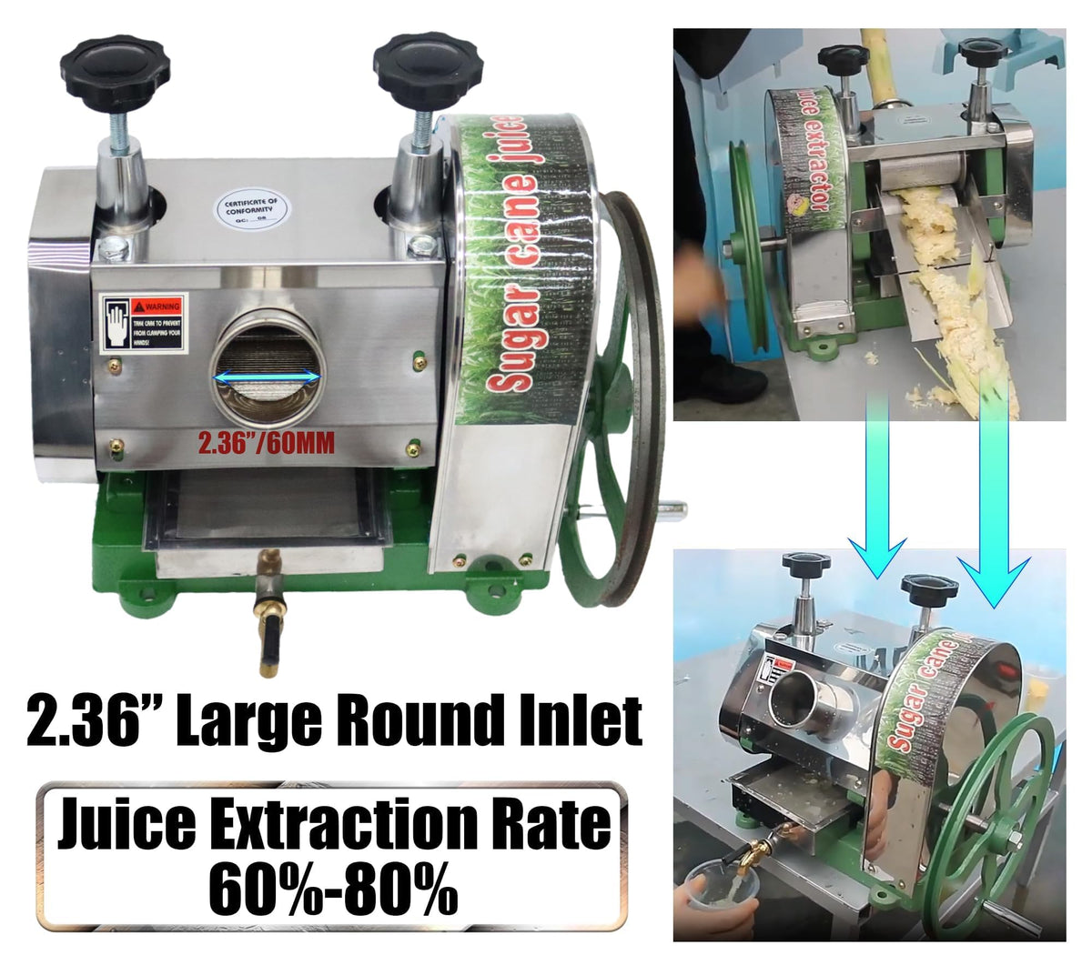 Manual Sugar Cane Juicer Machine with 2 Peeling Knives Z919839