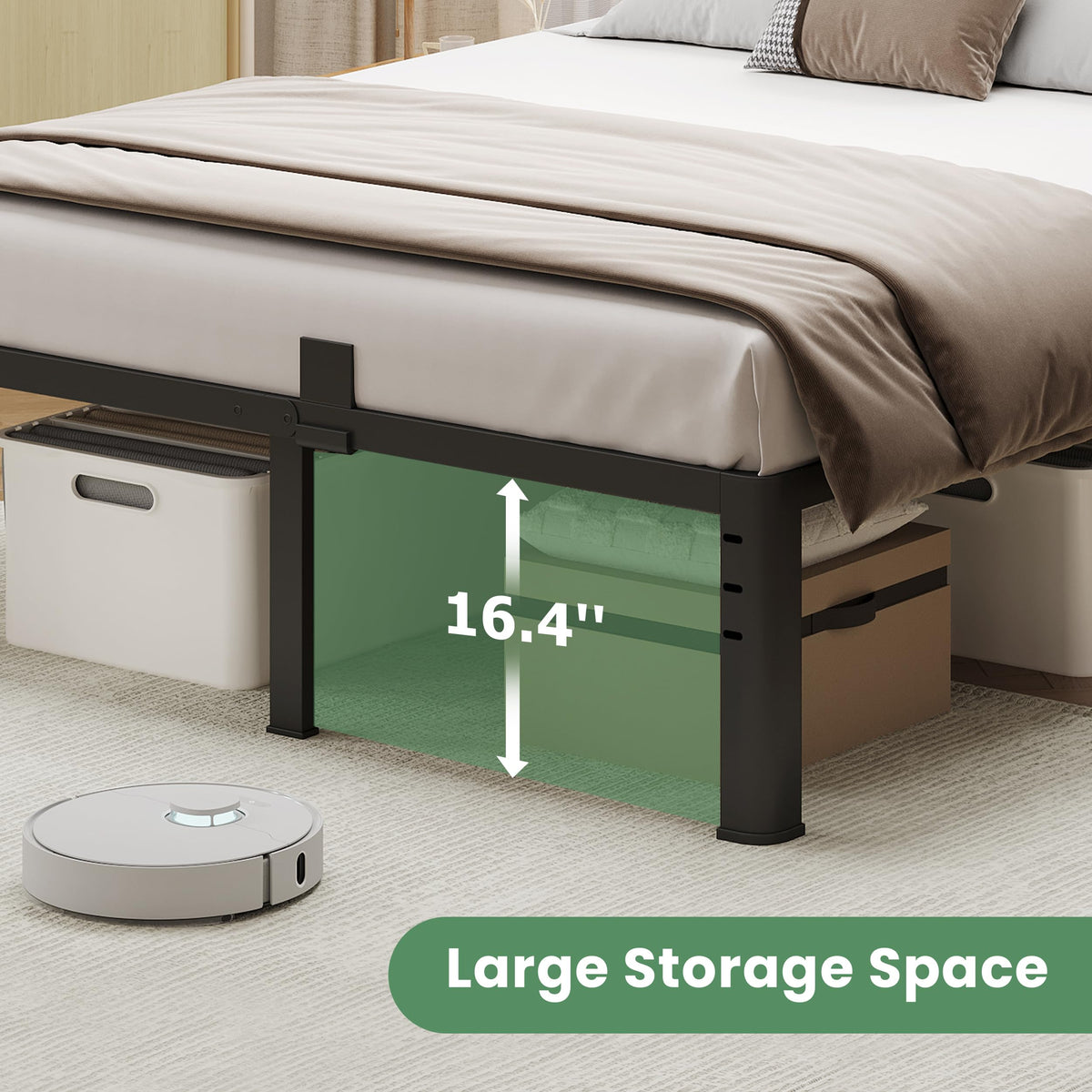 18 Inch Queen Size Metal Platform Bed Frame N17453