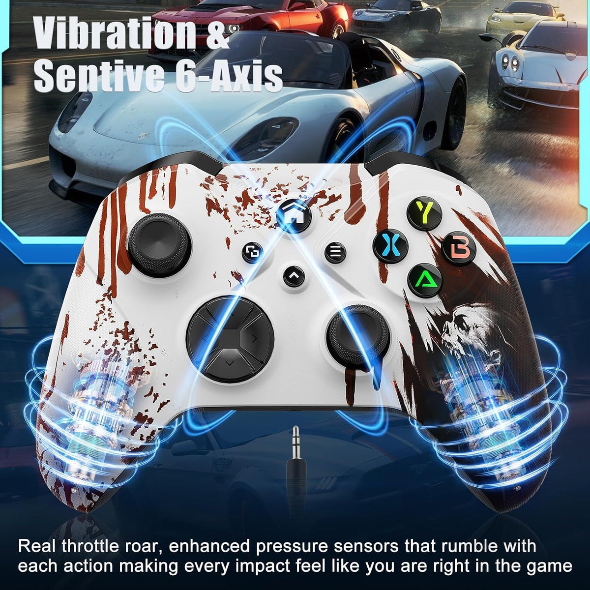 Wireless Xbox Controller with Vibration, Turbo, Programmable, 6 Gyro Axis, 3.5mm Audio Jack D82353
