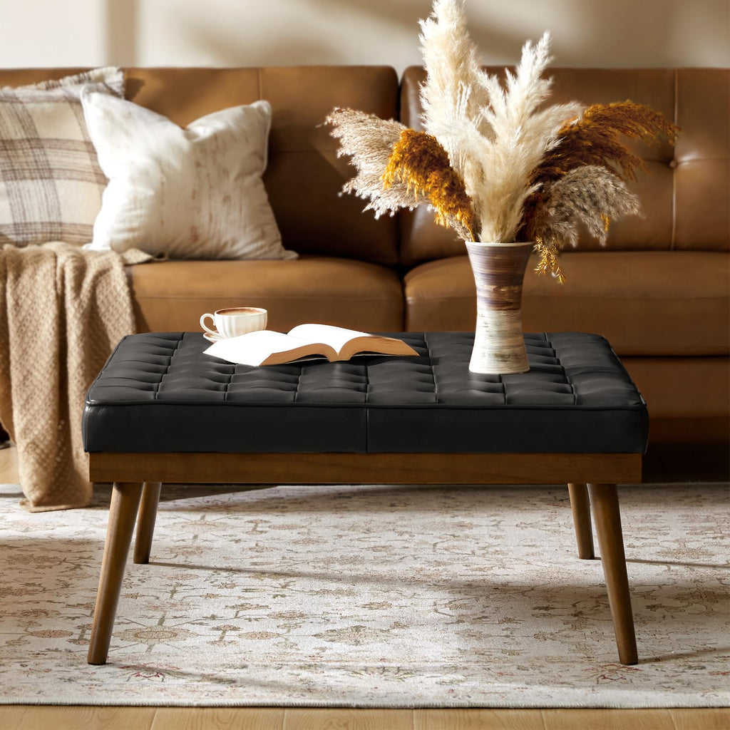 36" Genuine Leather Square Tufted Ottoman P13772