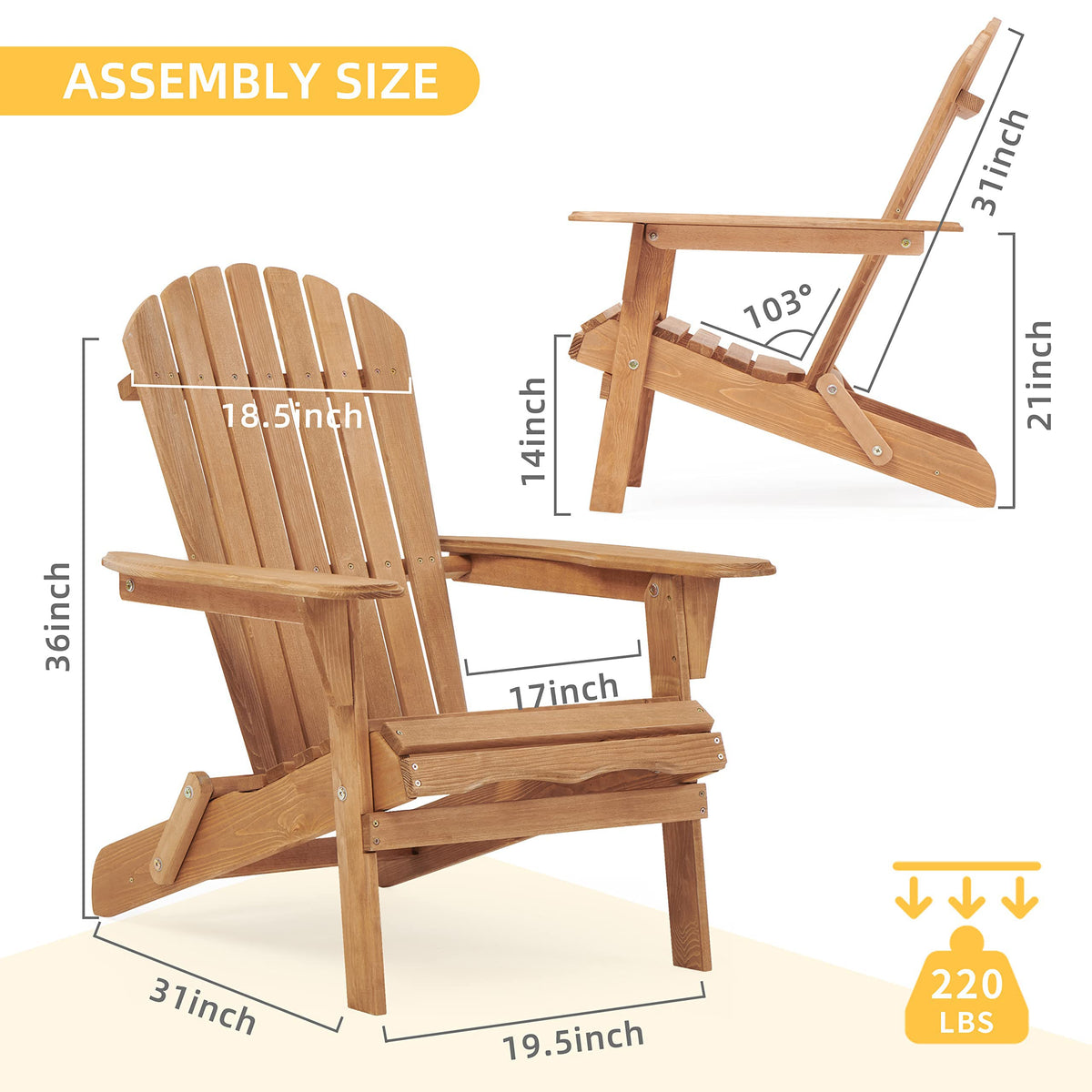 Wooden Folding Adirondack Chair Set of 2 Solid Cedar Light Brown X465384