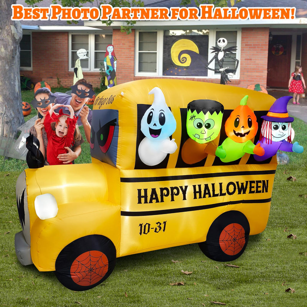 8.1FT Halloween Inflatable Ghost Frankenstein Pumpkin Monster Witch Bus Decoration W574912