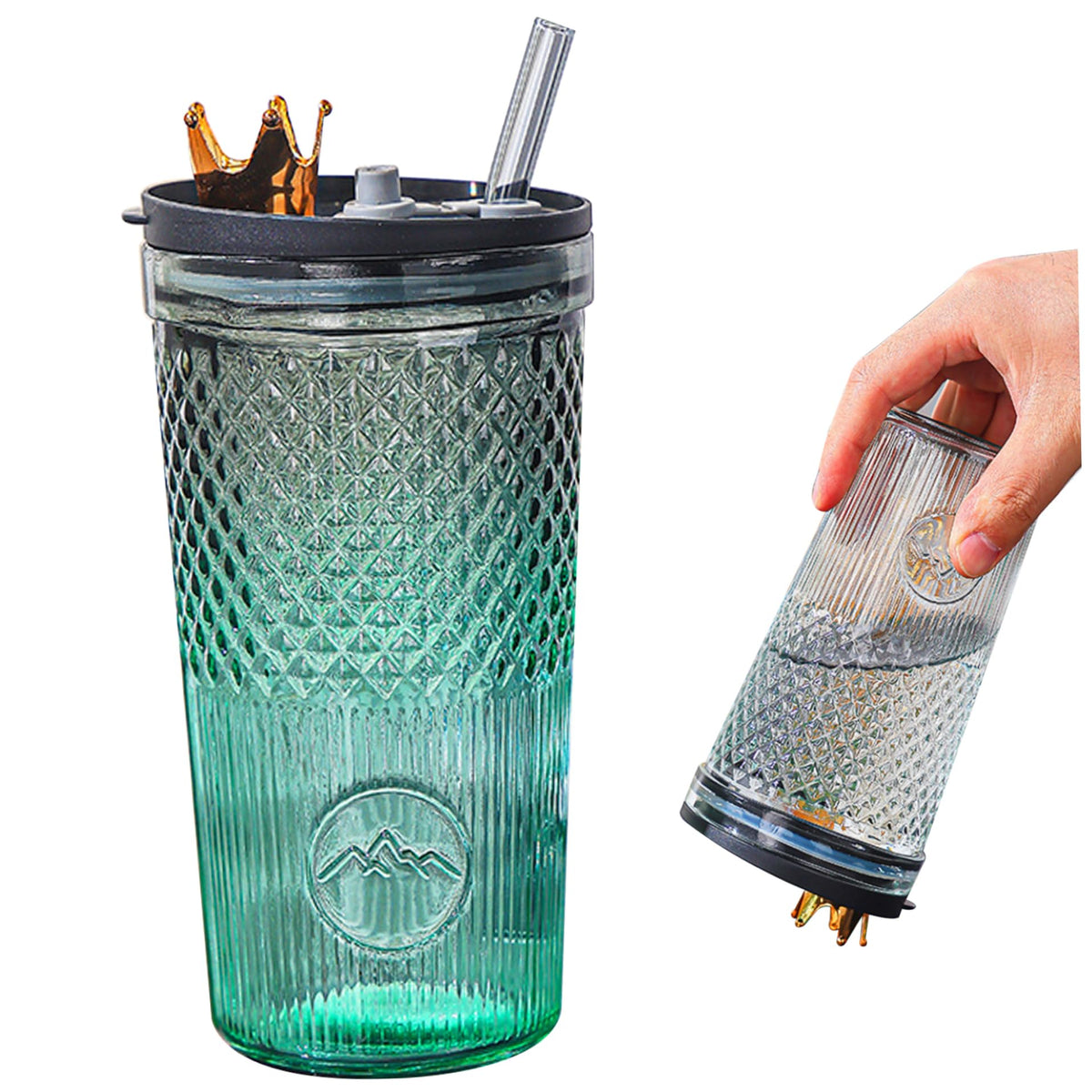 20Oz Glass Tumbler with Straw and Lid B7978
