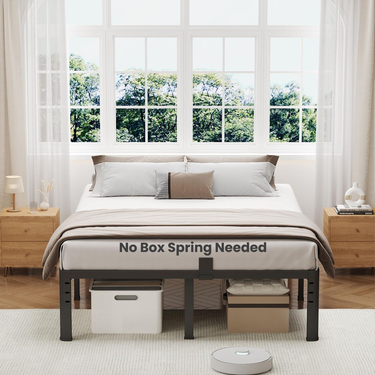 18 Inch Queen Size Metal Platform Bed Frame N17453