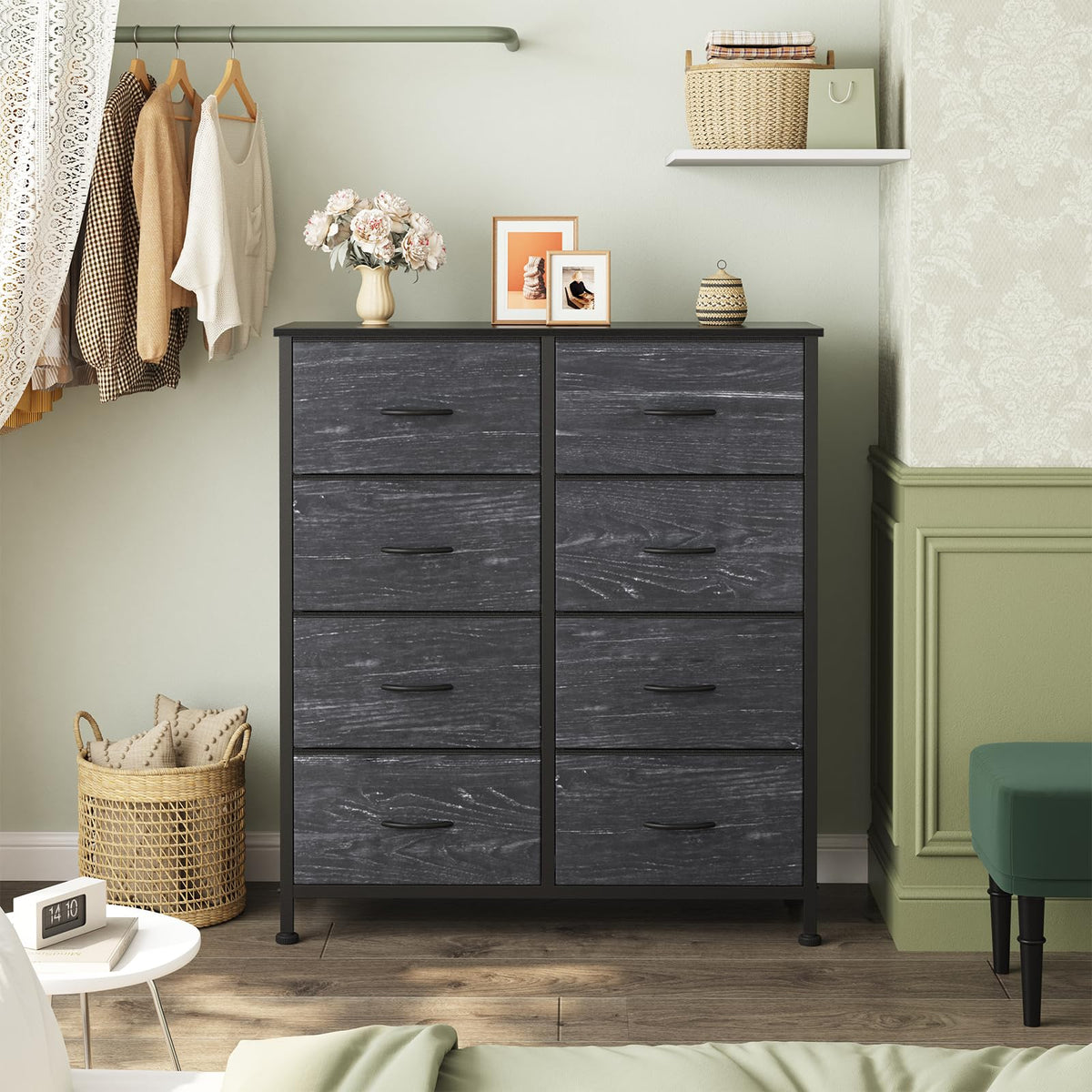 Black 8 Drawer Fabric Dresser T31441