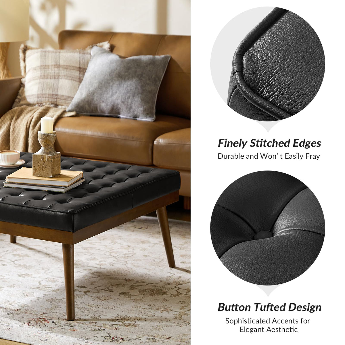 36" Genuine Leather Square Tufted Ottoman P13772