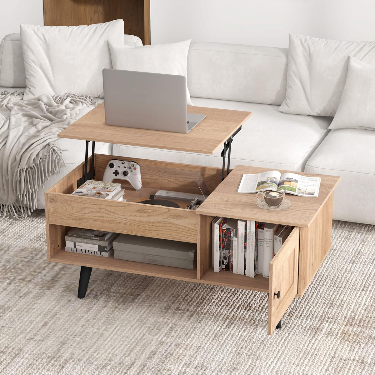 Lift Top Coffee Table with Storage and Hidden Compartment Q2793