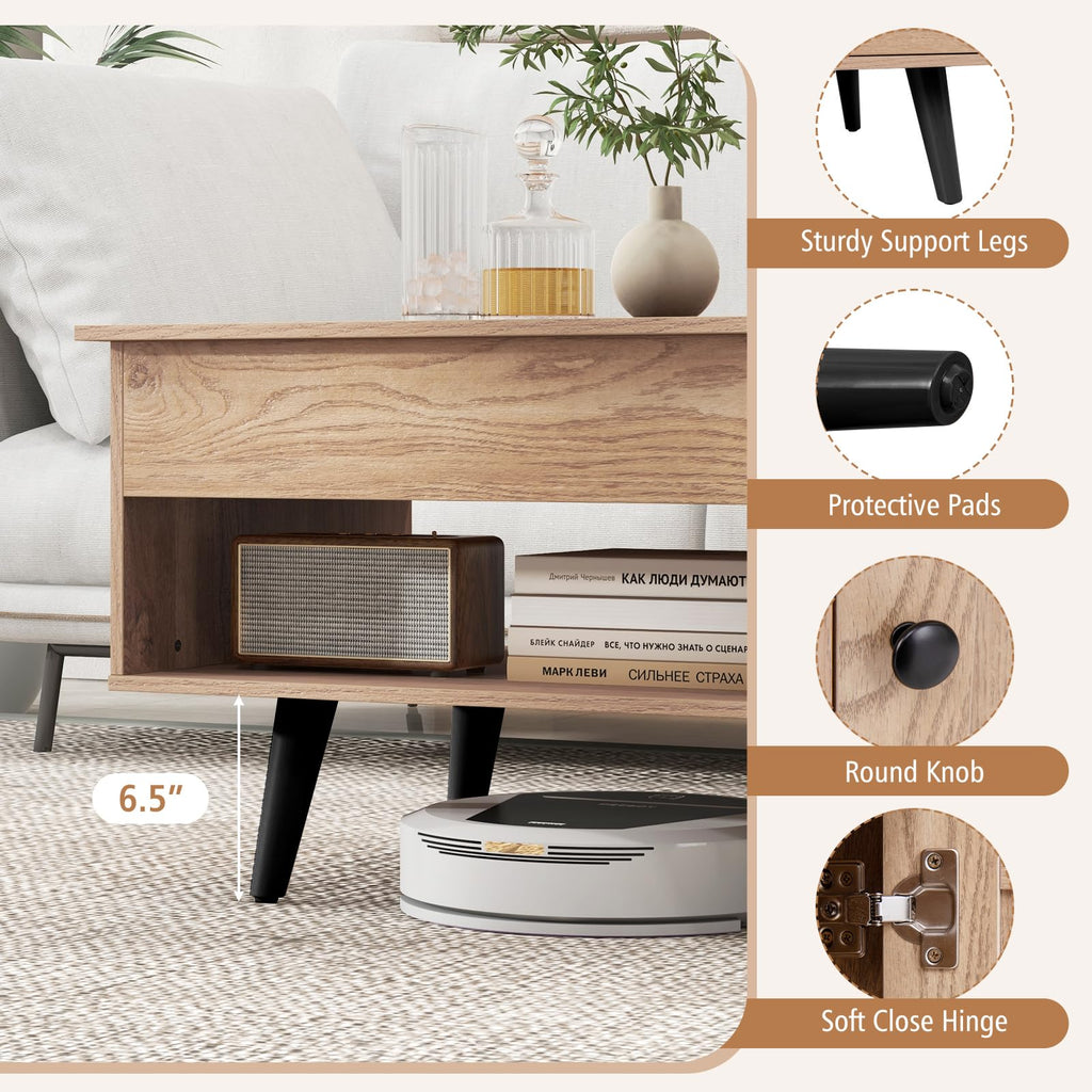 Lift Top Coffee Table with Storage and Hidden Compartment Q2793