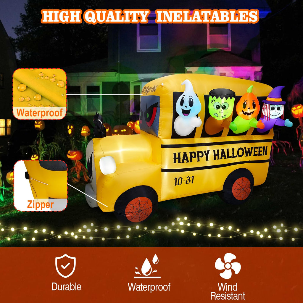 8.1FT Halloween Inflatable Ghost Frankenstein Pumpkin Monster Witch Bus Decoration W574912
