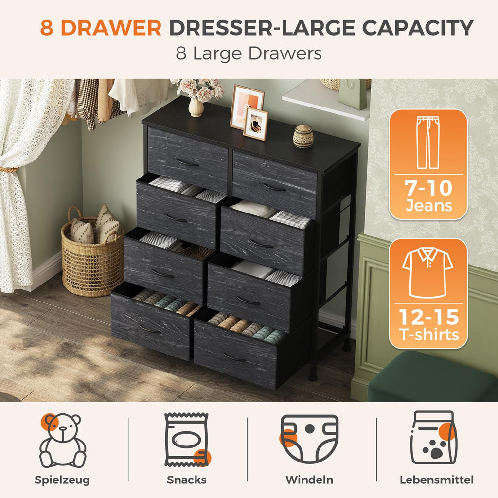 Black 8 Drawer Fabric Dresser T31441