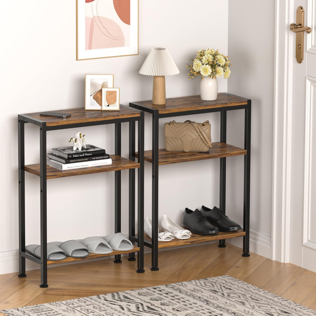 Narrow 3 Tier Slim Side Table Rustic Brown N287