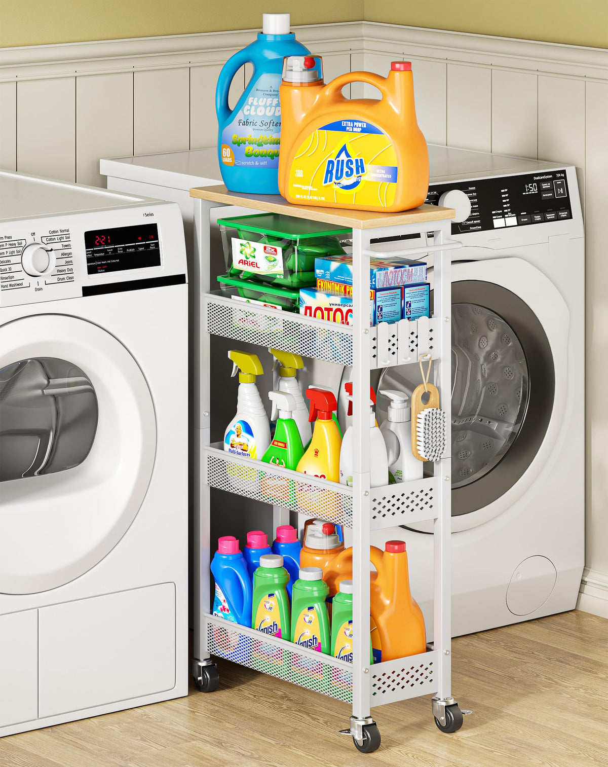 Laundry Room Organization Cart with Casters S7178