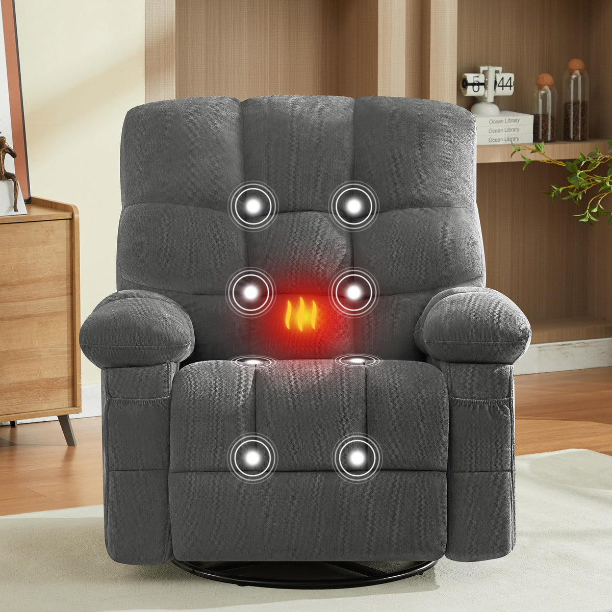 Oversized Swivel Recliner Chair with Vibration & Lumbar Heat U2524