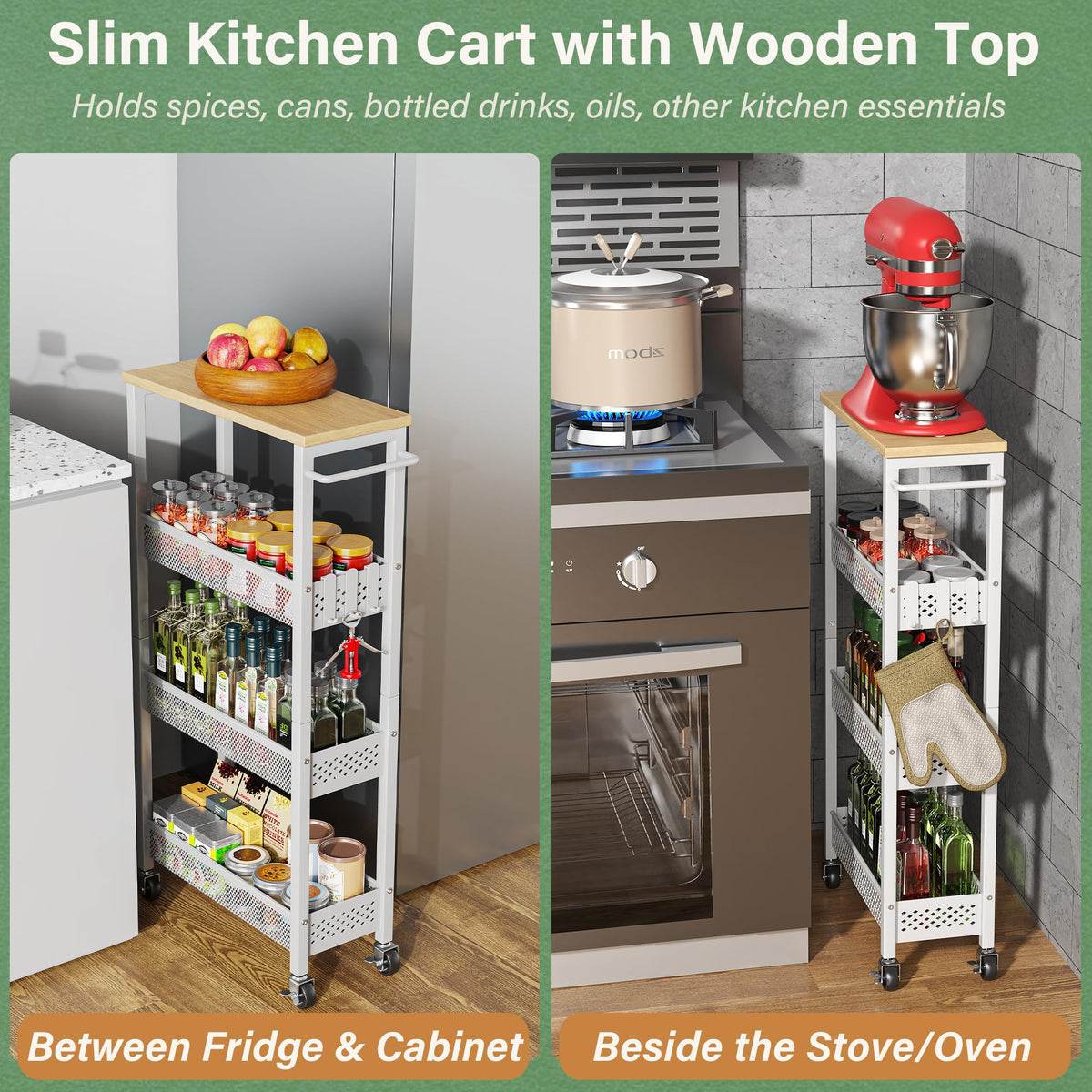 Laundry Room Organization Cart with Casters S7178