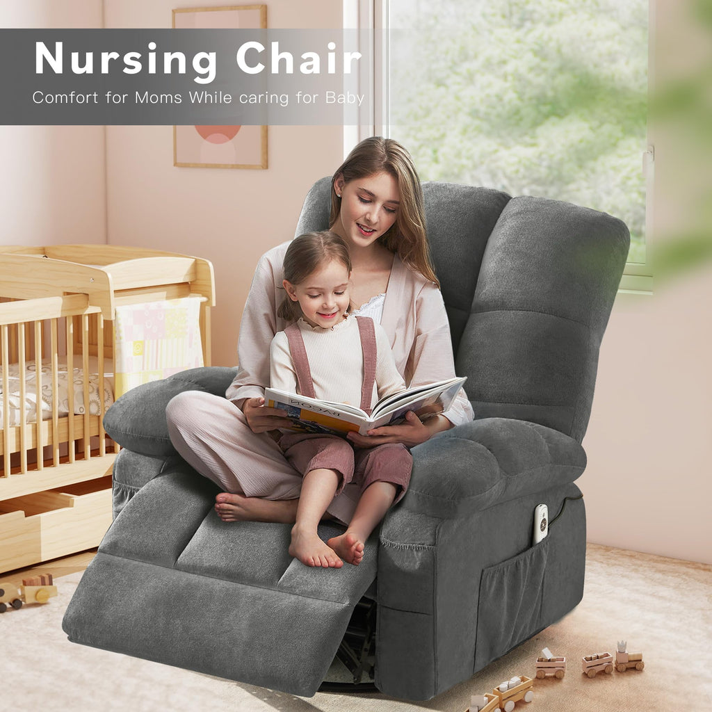 Oversized Swivel Recliner Chair with Vibration & Lumbar Heat U2524