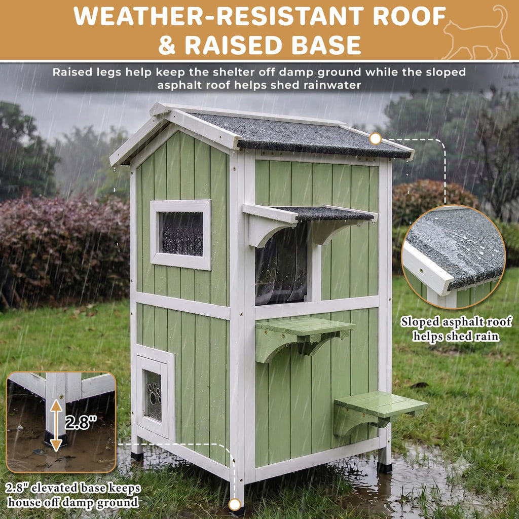 Weatherproof Wooden Outdoor Cat House D8050