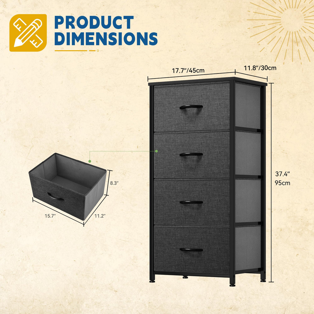 4 Drawer Fabric Dresser V86040