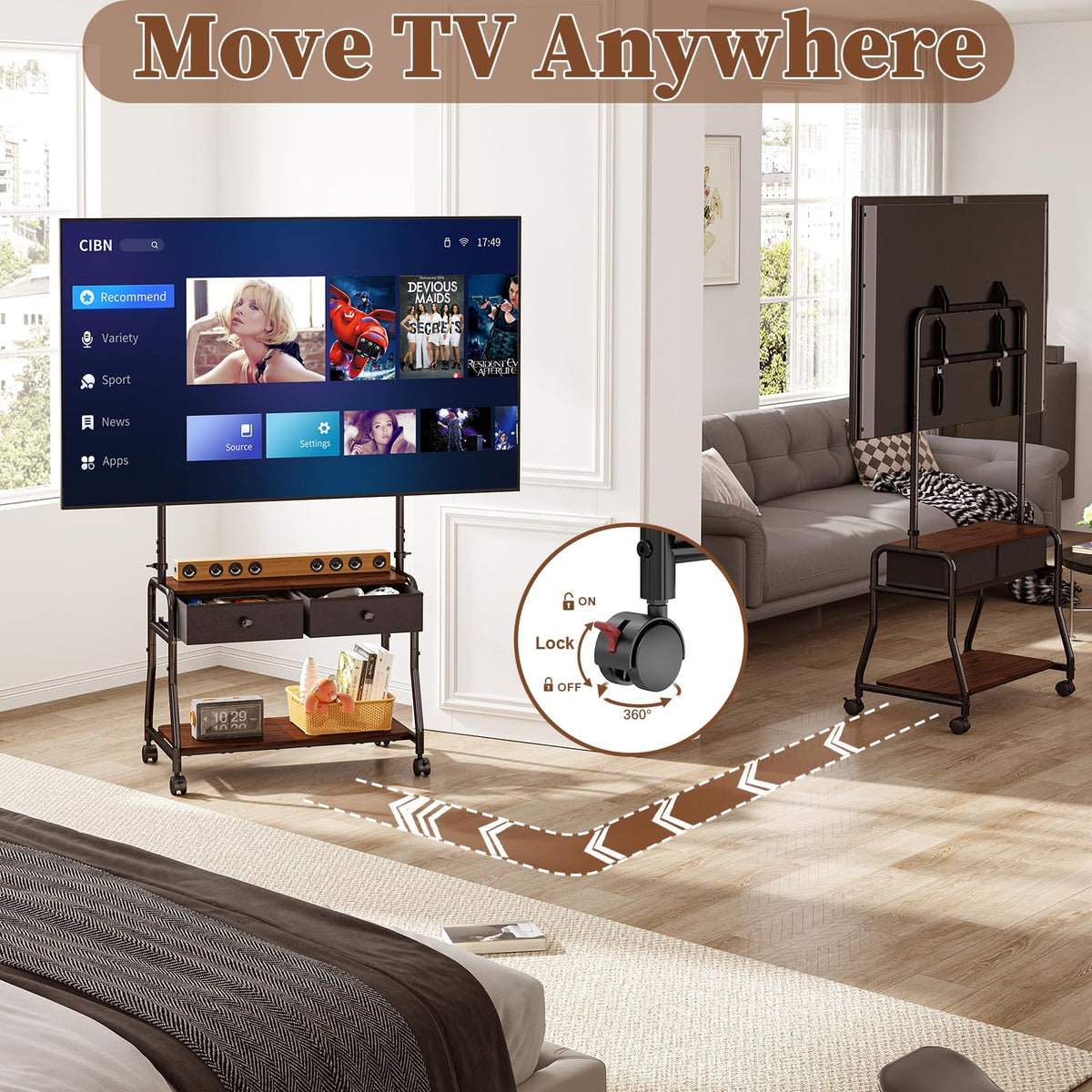 Rolling TV Stand with Mount for 32–75 Inch TVs L78743