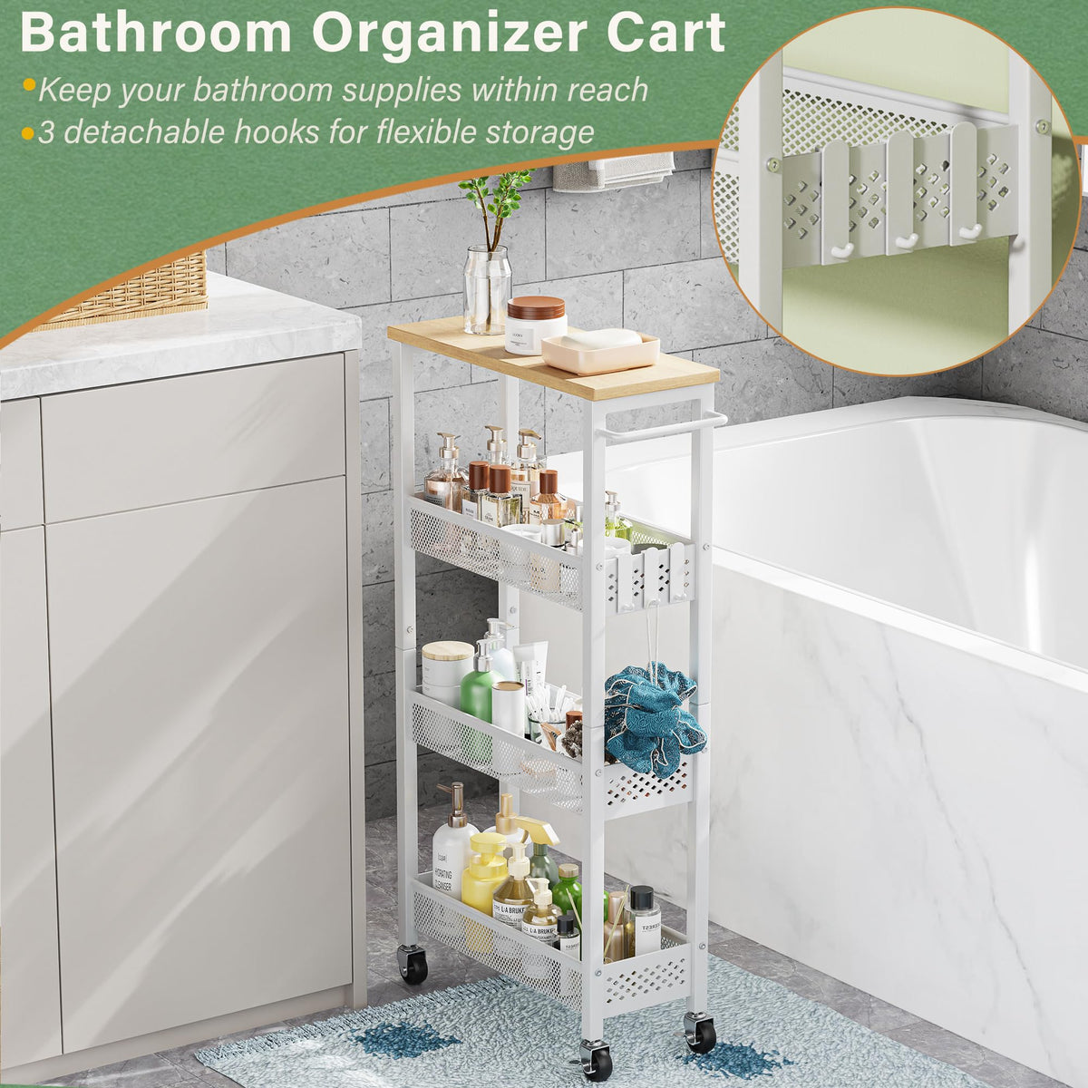 Laundry Room Organization Cart with Casters S7178