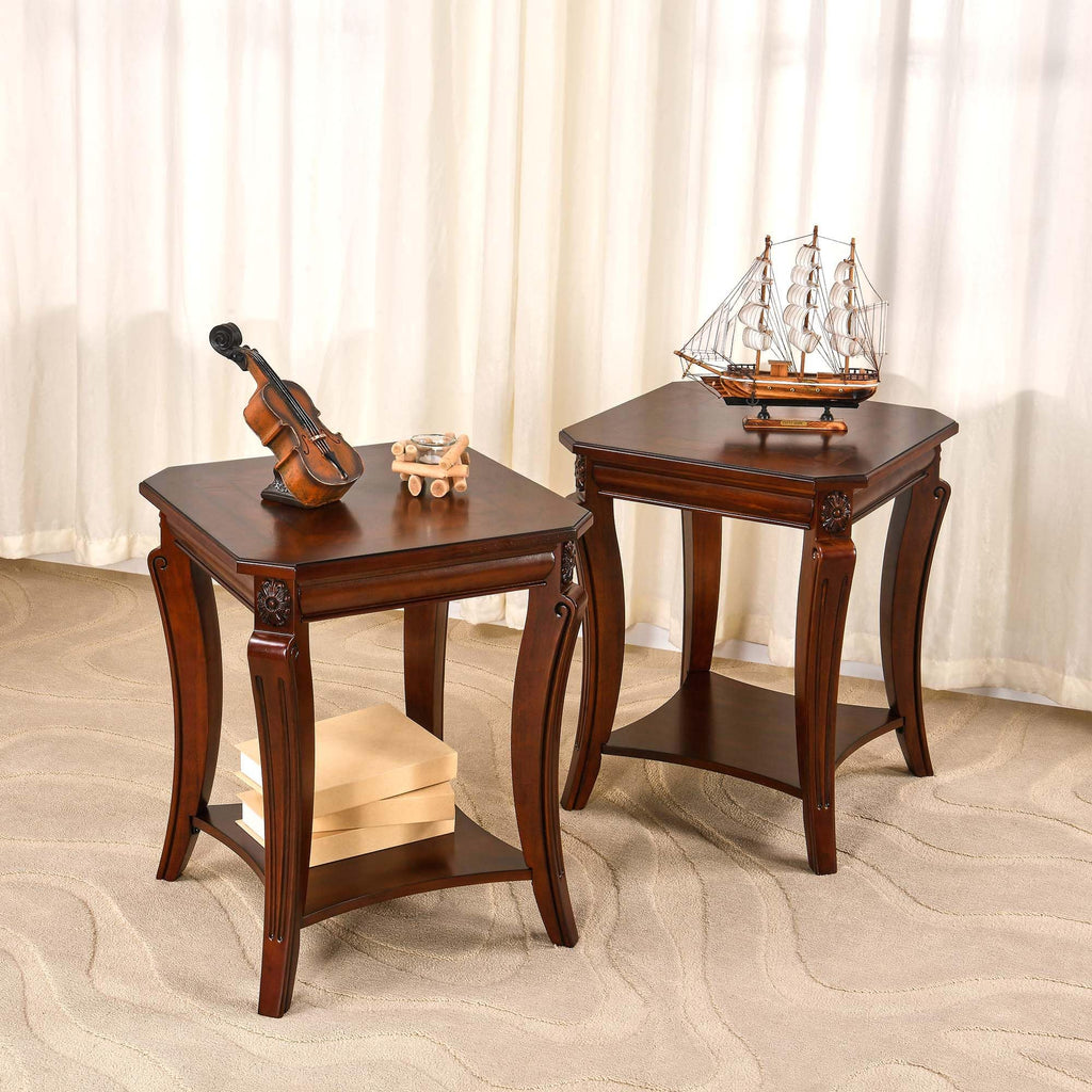 Vintage Wood End Table with Storage Shelf O665