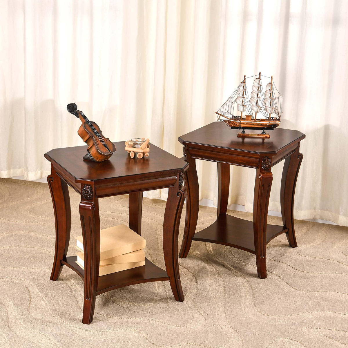 Vintage Wood End Table with Storage Shelf O665