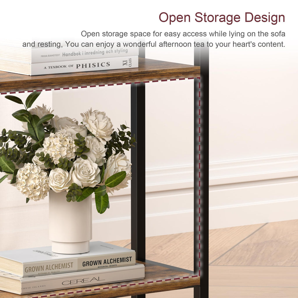 Narrow 3 Tier Slim Side Table Rustic Brown N287