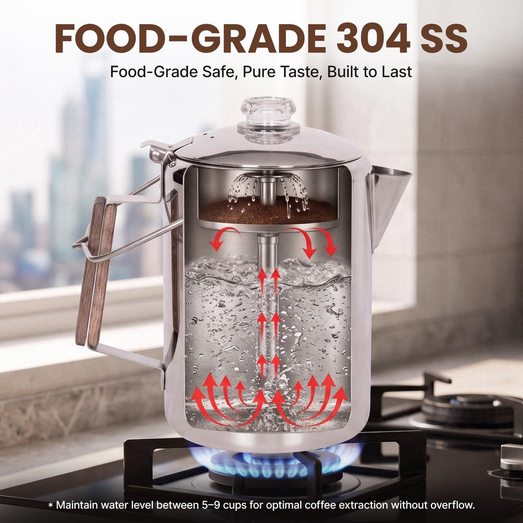 9 Cup Stainless Steel Coffee Pot with Wood Handle N87497