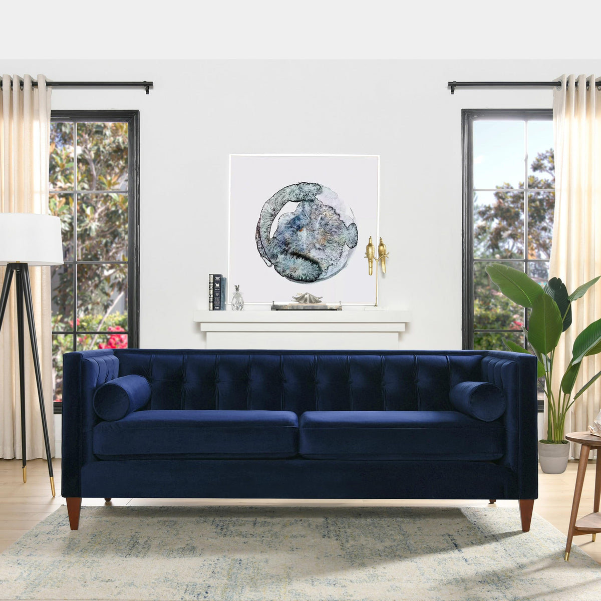 Navy Blue Velvet Tufted Sofa V57259