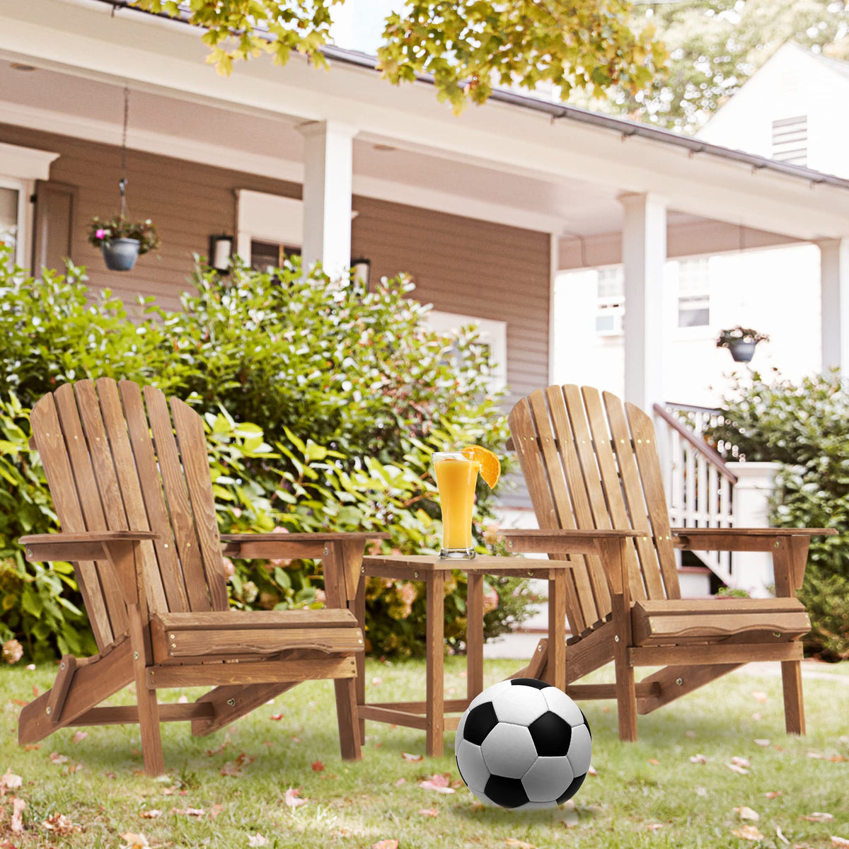 Wooden Folding Adirondack Chair Set of 2 Solid Cedar Light Brown X465384