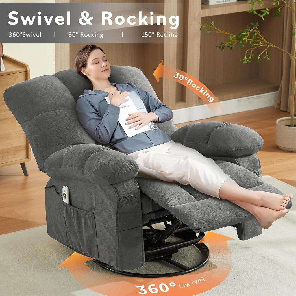 Oversized Swivel Recliner Chair with Vibration & Lumbar Heat U2524